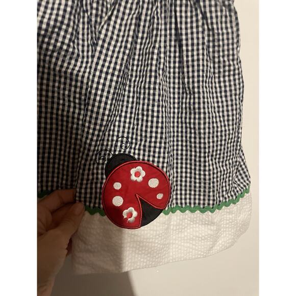 Rare Editions Too Baby Girls Ladybug Seersucker Checkered Dress size 2T Blue - Picture 2 of 4
